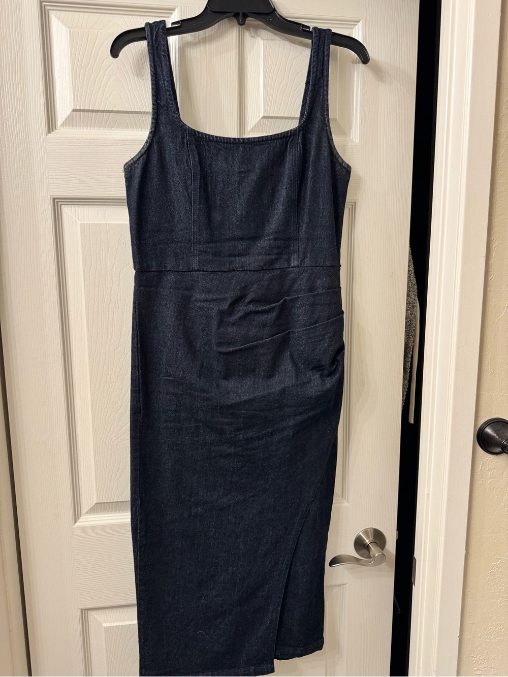 Steve Madden Dark Blue Denim Square-Neck Midi Dress